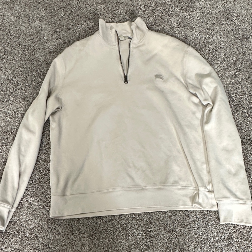 Classic Burberry Men's 1/4 Zip Cream Sweater Size XL
